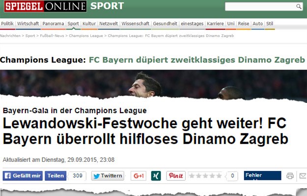 Njemački mediji: "Bayern pregazio drugorazredni i bespomoćni Dinamo"