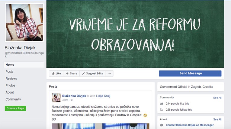 Ministrica obrazovanja od danas je na Facebooku