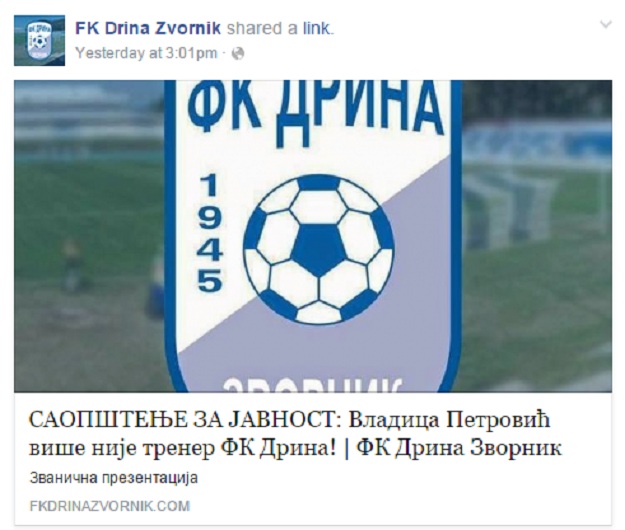 Cirkus u BiH: Drina iz Zvornika preko Facebooka dala otkaz treneru, on im se zahvalio u komentaru