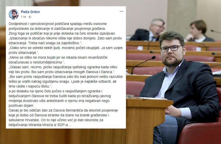 Grbin na Facebooku osudio šefa SDP-a zbog izbacivanja Mrsića