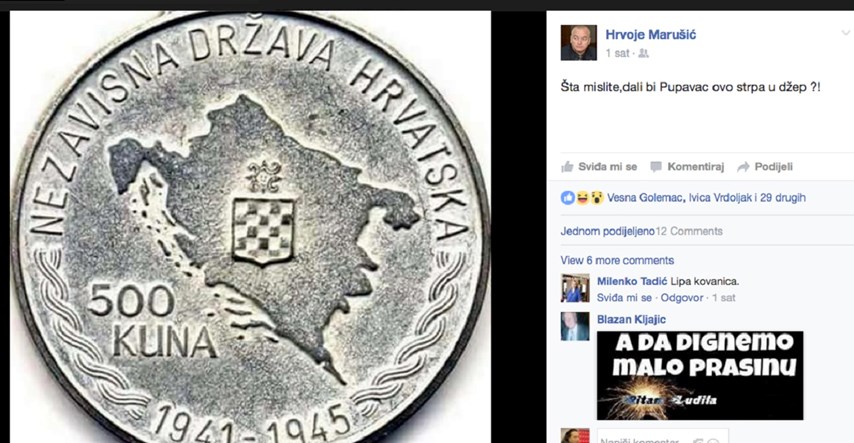 HDZ-ov šef poduzetnika na Facebook stavio ustašku kovanicu: "Bi li ovo Pupavac strpa u džep?"