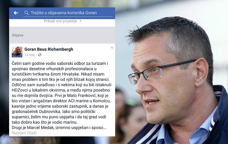 Goran Beus Richembergh na Facebooku nahvalio dvojicu HDZ-ovaca