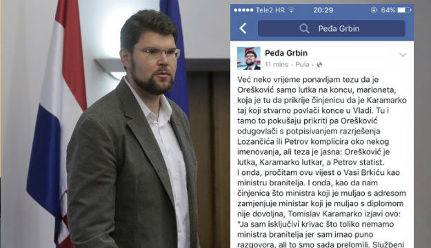 Grbin razotkrio protuustavno djelovanje: Orešković je lutka, Karamarko lutkar, a Petrov statist