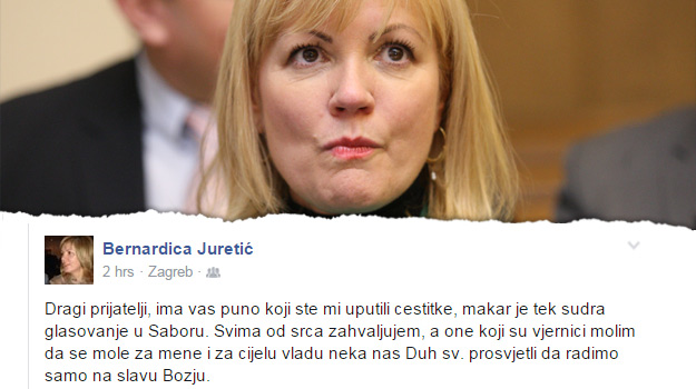Ministrica Bernardica: Molite za mene i Vladu, neka nas Duh sveti prosvijetli