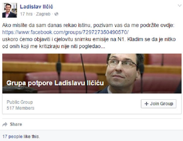 Ladislav Ilčić na Facebooku napravio grupu podrške samome sebi