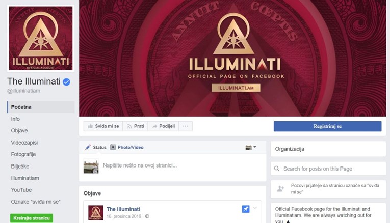 Evo što iluminati pišu po svojoj službenoj stranici na Facebooku