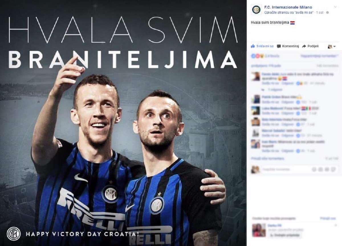 INTER ČESTITAO HRVATSKOJ DAN POBJEDE I ZAHVALIO SE BRANITELJIMA I zatim izbrisao objavu!