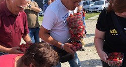FOTO U znak protesta jagodari besplatno dijelili jagode, a neki su građani natrpali pune ruke
