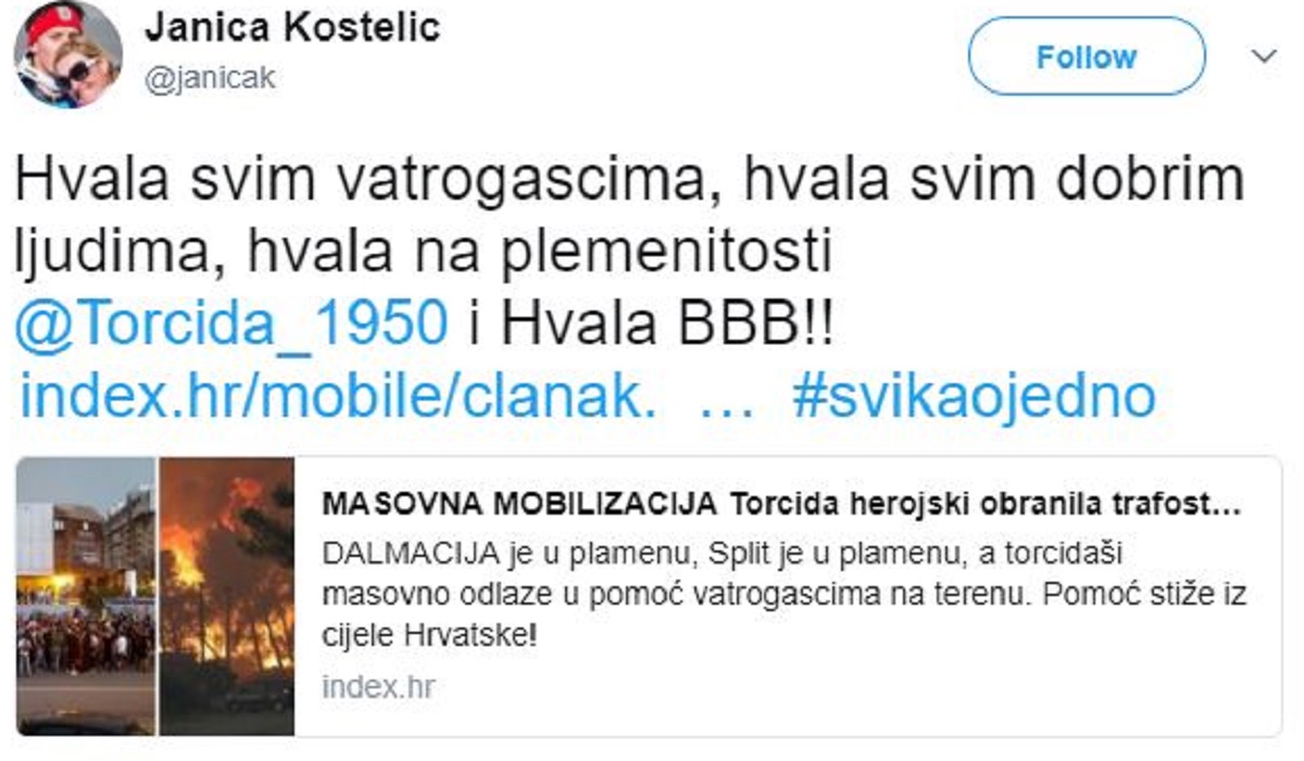 JANICA SE POKLONILA HRABROJ TORCIDI "Hvala vam na plemenitosti"
