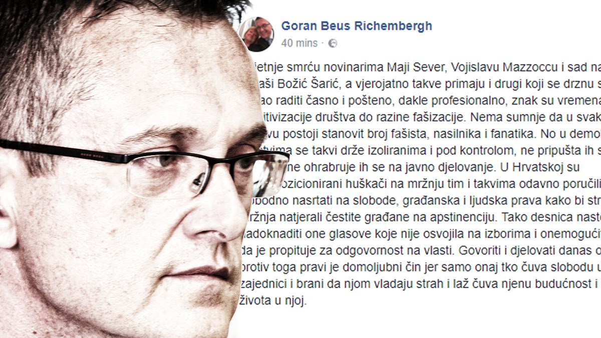 Beus Richembergh o prijetnjama novinarima: U demokratskim društvima su fašisti i nasilnici pod kontrolom