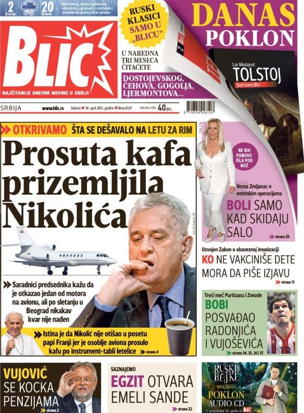 Blic: Nije bilo drame u Nikolićevom avionu, stjuardesa je prolila kavu po komandama