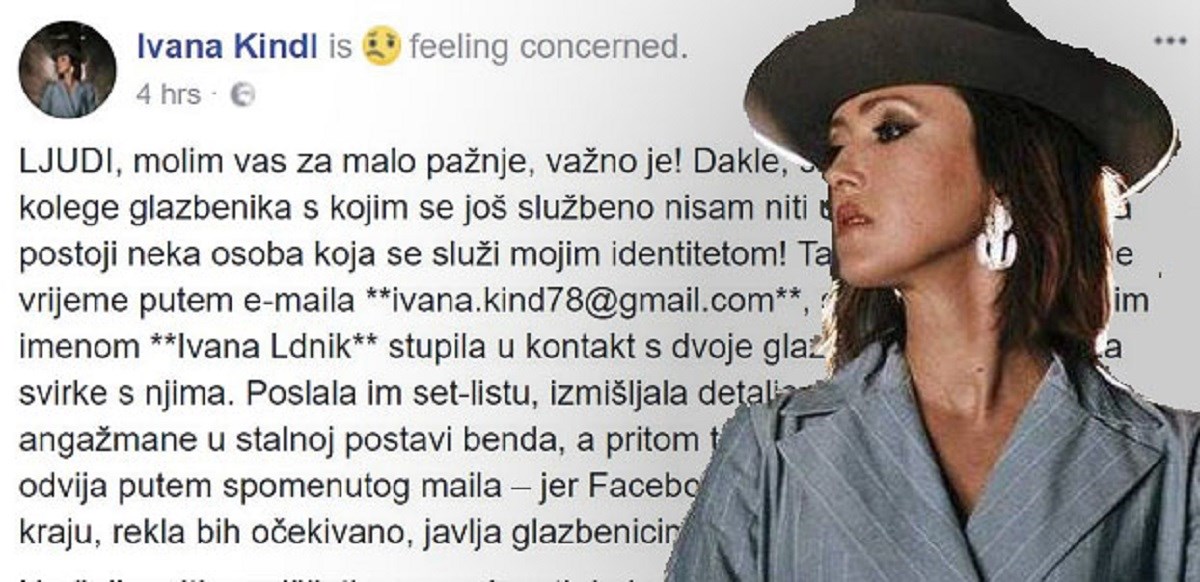 Pjevačici Ivani Kindl netko je ukrao identitet i u njeno ime dogovarao svirke: "Ne mogu vjerovati..."