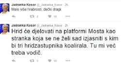 Jadranka Kosor se na Twitteru sprda sa strankom Hrid Drage Prgometa: Tu mi treba vodič