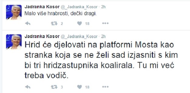 Jadranka Kosor se na Twitteru sprda sa strankom Hrid Drage Prgometa: Tu mi treba vodič