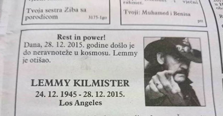 Lemmyjeva smrt potresla fanove i u BiH: Glazbeniku posvetili osmrtnicu koja se proširila internetom