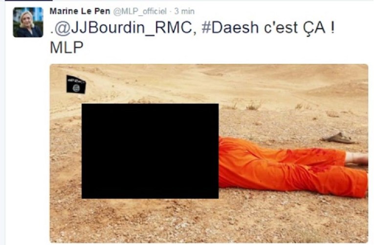 Čelnica francuske ekstremne desnice optužena zbog objave stravičnih ISIS-ovih fotografija