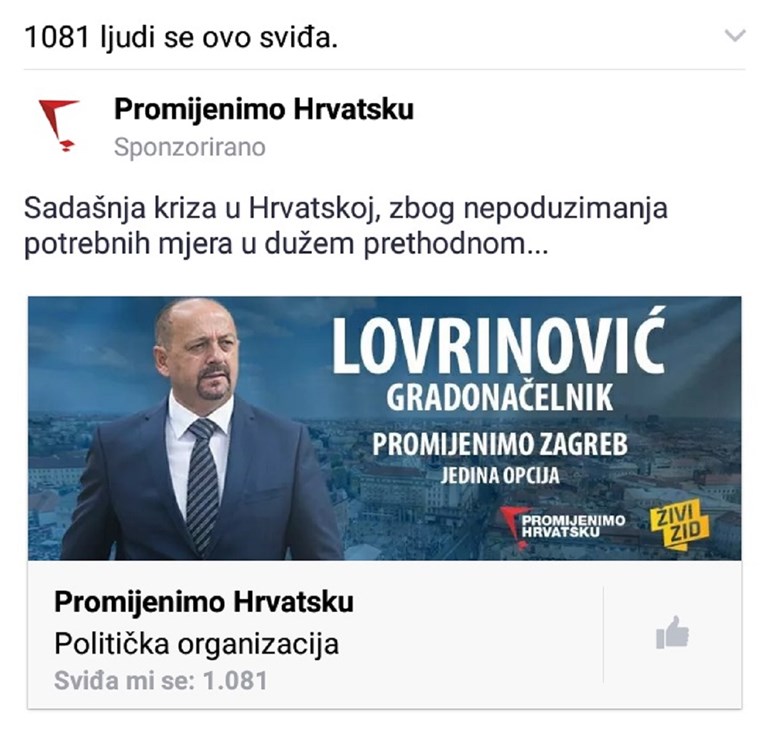 Brzo, neka netko javi Lovrinoviću da je izgubio izbore, ne treba se više reklamirati na Facebooku