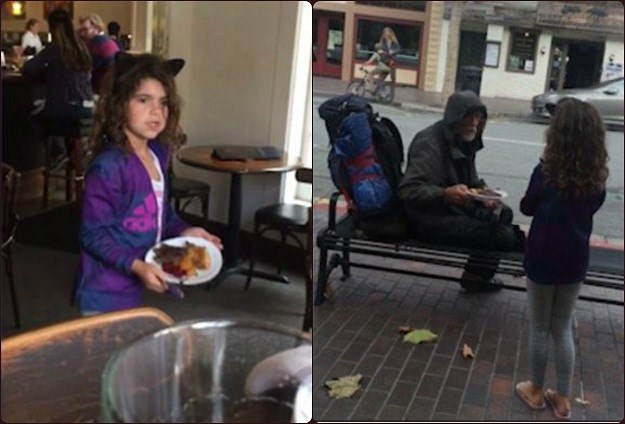 Video koji je dirnuo internet: Djevojčica izašla iz restorana i svoju večeru dala beskućniku ispred