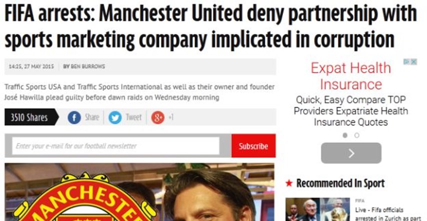 Manchester United zanijekao partnerstvo sa tvrtkom upletenom u FIFA-in skandal