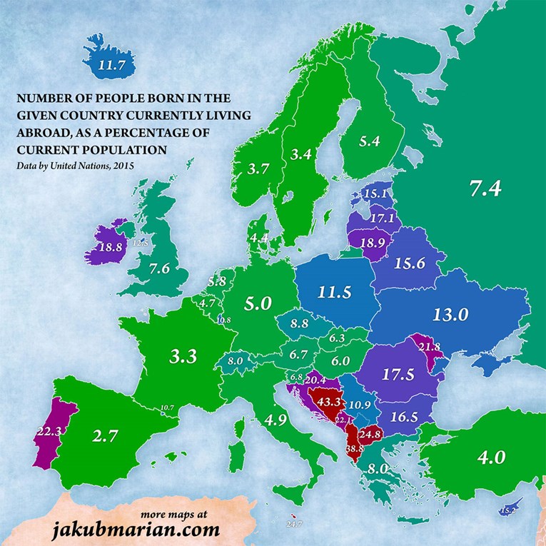 Karta pokazuje koliko europskog stanovništva bježi iz svoje zemlje, Hrvatska jedna od najgorih u EU