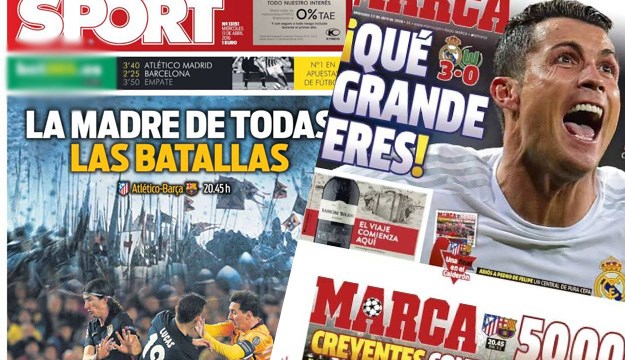 Pogledajte kako madridski mediji slave Ronalda, a katalonski najavljuju "majku svih bitaka"