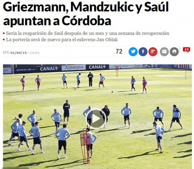 Mandžukić i Griezmann predvode Atleticov napad u Cordobi