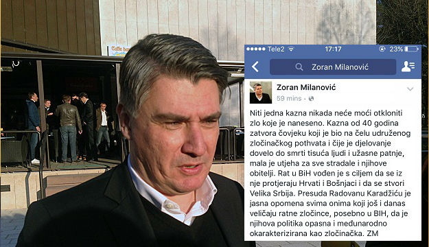 Milanović: Presuda Karadžiću jasna je opomena svima koji i danas veličaju ratne zločince