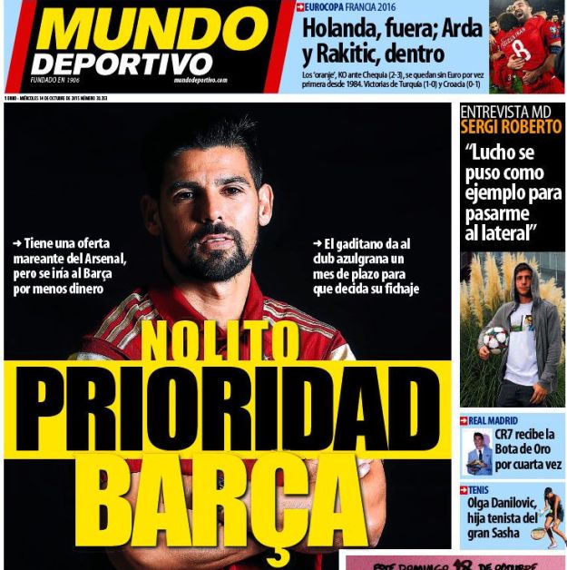 Svjetske naslovnice: Nolito je prioritet Barcelone