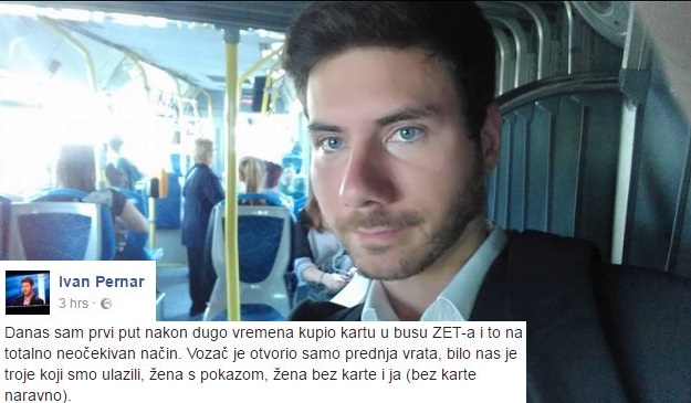 Pernar rekao vozaču ZET-a da nikad ne kupuje kartu: "Nema veze, častim te"