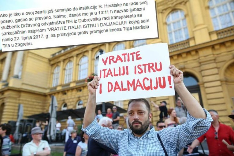 DORH maltretira Dubrovčanina zbog transparenta kojeg je nosio na prosvjedu za Trg maršala Tita