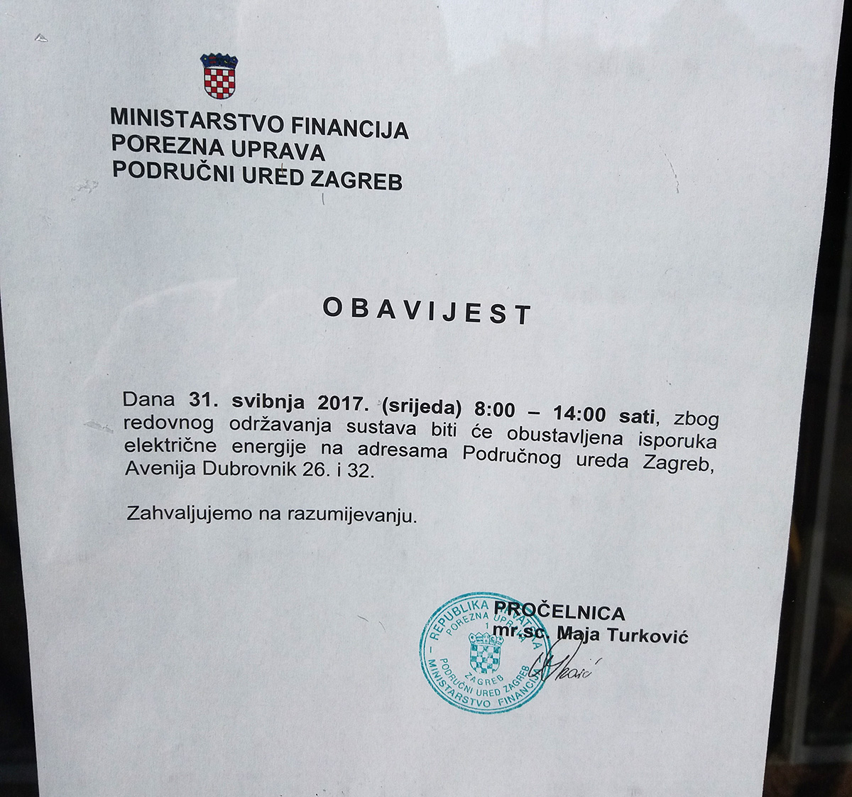Poreznici u Zagrebu danas ne rade, nemaju struje