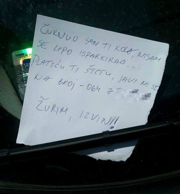 Poruka koju je jedan vozač u Beogradu ostavio drugom oduševila regiju: "Gesta koja vraća vjeru u ljude"