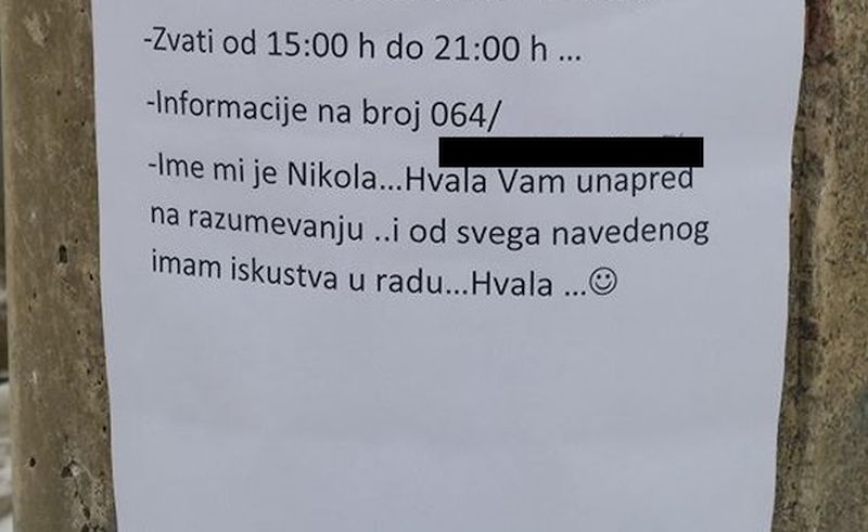 Ne može tužnije: Dječak po gradu oblijepio oglas koji je rasplakao cijelu Srbiju