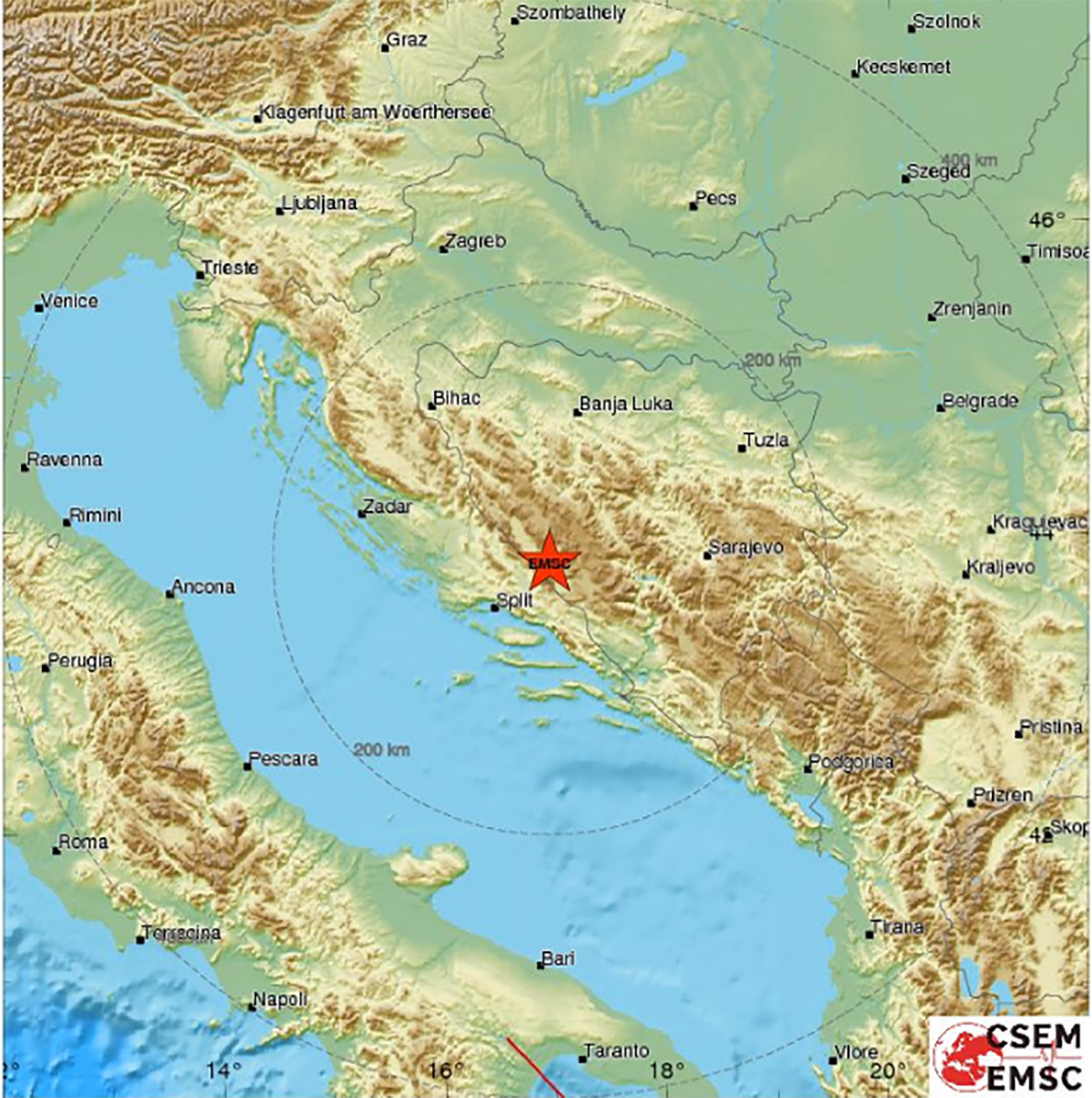 Sinj i Split se noćas tresli, epicentar potresa bio je u BiH