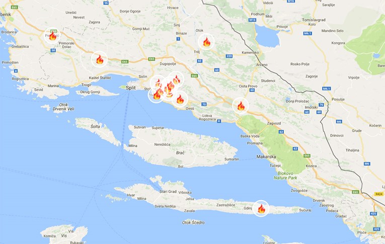 JAVLJAJTE NAM GDJE GORI Pogledajte interaktivnu kartu požara po Dalmaciji