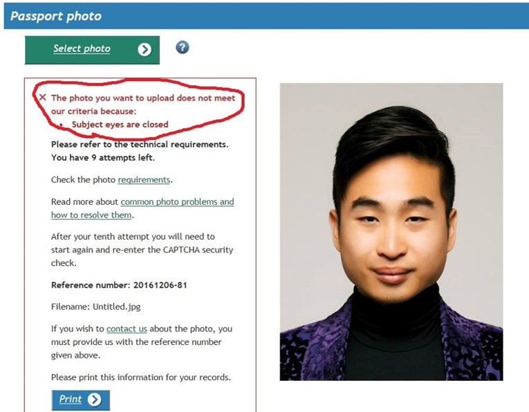Novozelanđaninu tajvanskog porijeklu odbijena fotografija za putovnicu jer je imao "zatvorene oči"