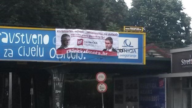 U Savskoj ulici u Zagrebu osvanuo veliki transparent: Karamarko odlazi, Milanoviću ne dolazi