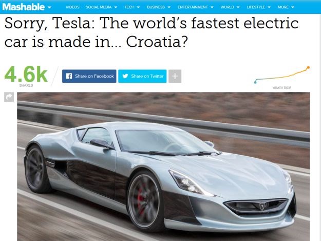 Mashable: Sorry, Tesla - najbrži električni automobil proizveden je u... Hrvatskoj?