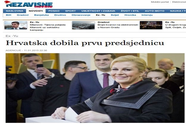 Mediji u BiH: "Hrvatska dobila prvu predsjednicu"