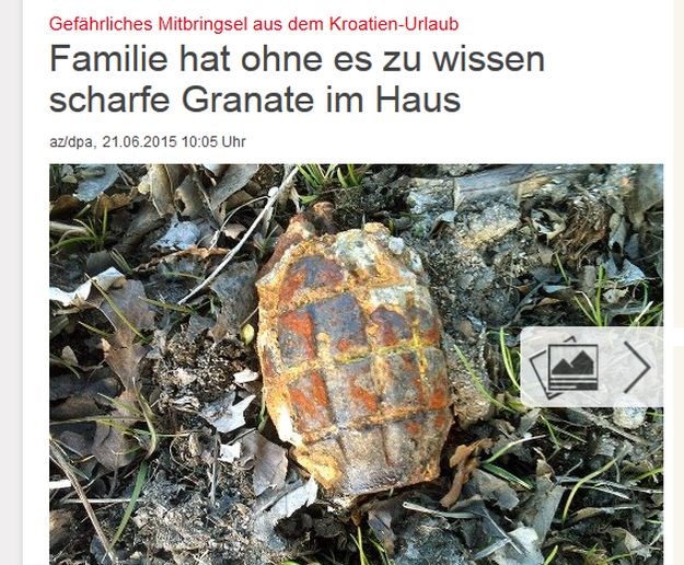 Mislili su da je suvenir: Njemačka obitelji s ljetovanja u Hrvatskoj donijela ručnu granatu