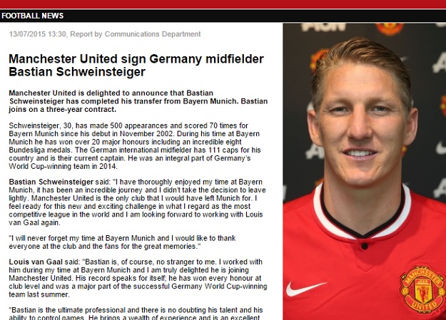 United predstavio Schweinsteigera