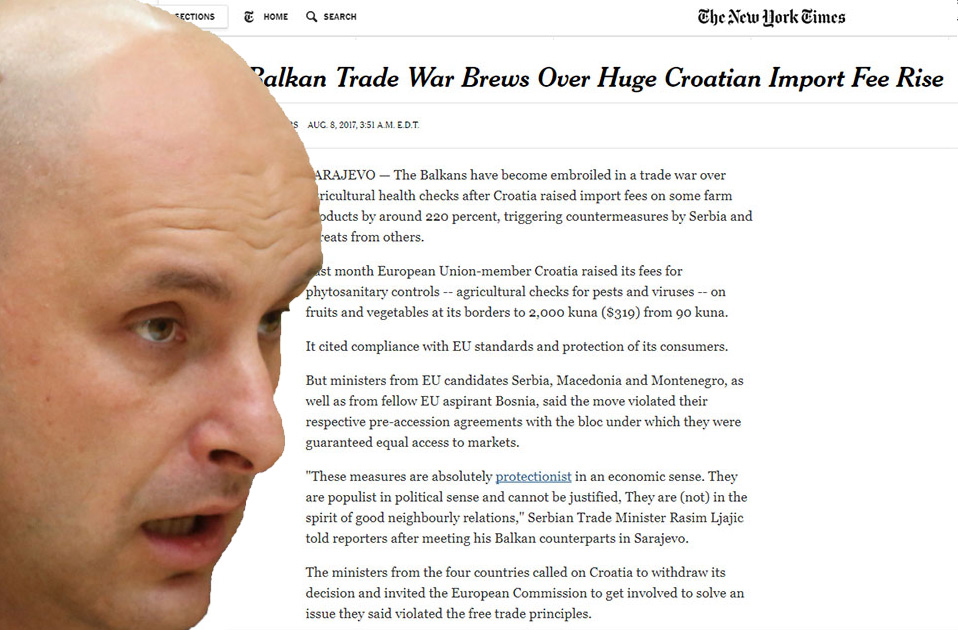NEW YORK TIMES O TOLUŠIĆU Hrvatska izazvala trgovinski rat na Balkanu