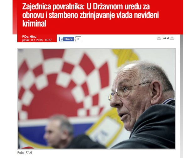 Reagiranje odvjetnika na članak "Zajednica povratnika: U Državnom uredu za obnovu i stambeno zbrinjavanje vlada neviđeni kriminal"