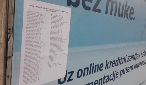 Split oblijepljen popisom žrtava smaknutih u Jasenovcu i Staroj Gradiški