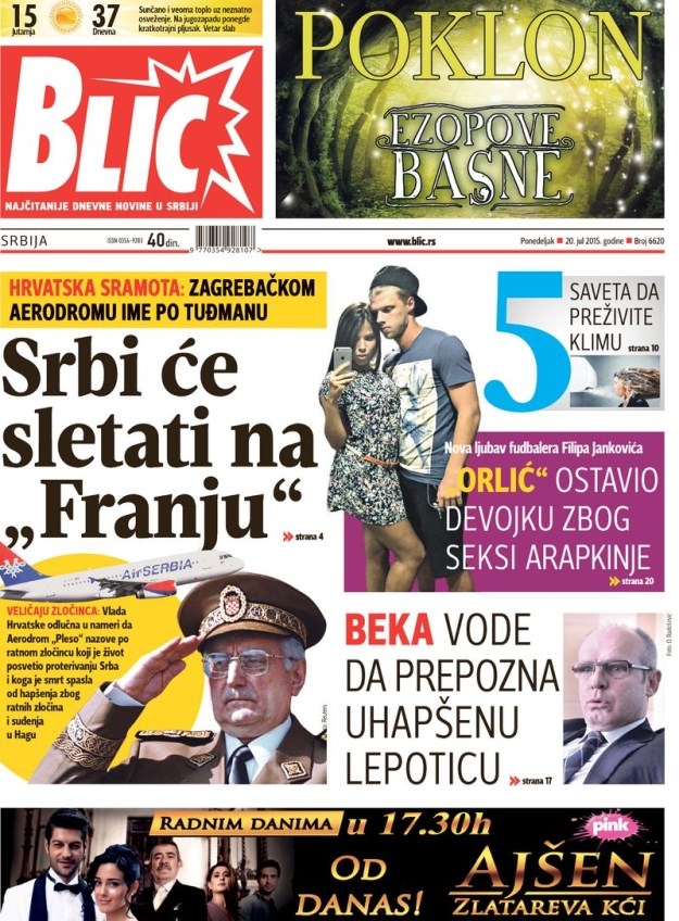 Blic: Srbi će slijetati na "Franju", Hrvati veličaju zločinca kojeg je smrt spasila od hapšenja