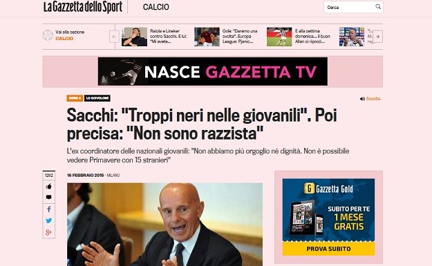 Italiju trese novi rasistički skandal: "U našim ekipama igra previše tamnoputih igrača"