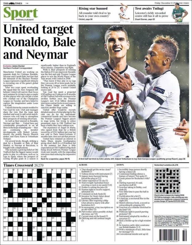 Svjetske naslovnice: United želi Balea, Ronalda i Neymara