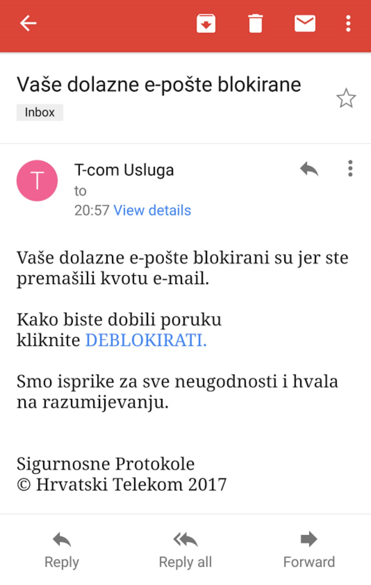 Ako dobijete ovaj mail, nikako nemojte nasjesti - radi se o računalnoj prevari
