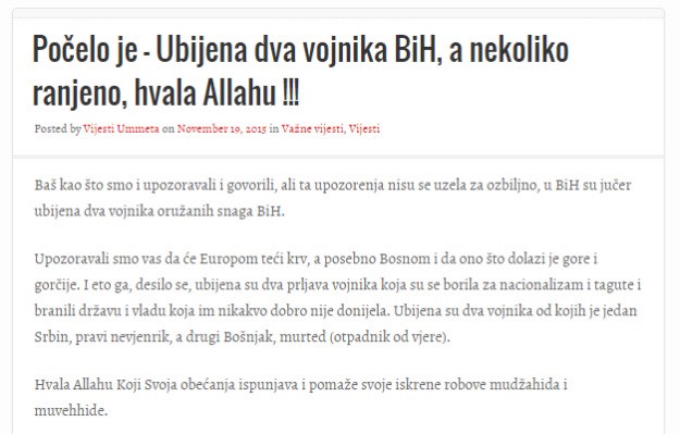 Bolesnici na islamističkom portalu slave ubojstvo vojnika u Sarajevu