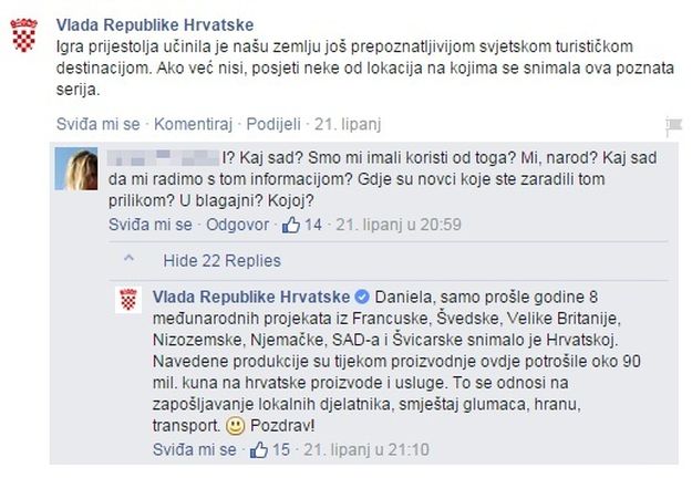 Iz Vlade RH se pokačili s građanima oko "Igre prijestolja"